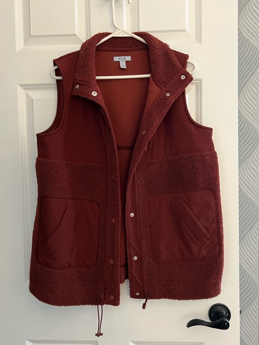 FLX Women's Deep Red Sherpa Vest with Snap Front